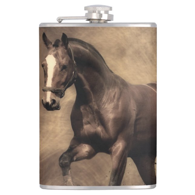 Beautiful brown horse throw pillow flask (Front)