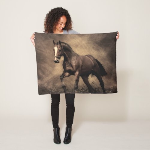 Beautiful brown horse throw pillow fleece blanket