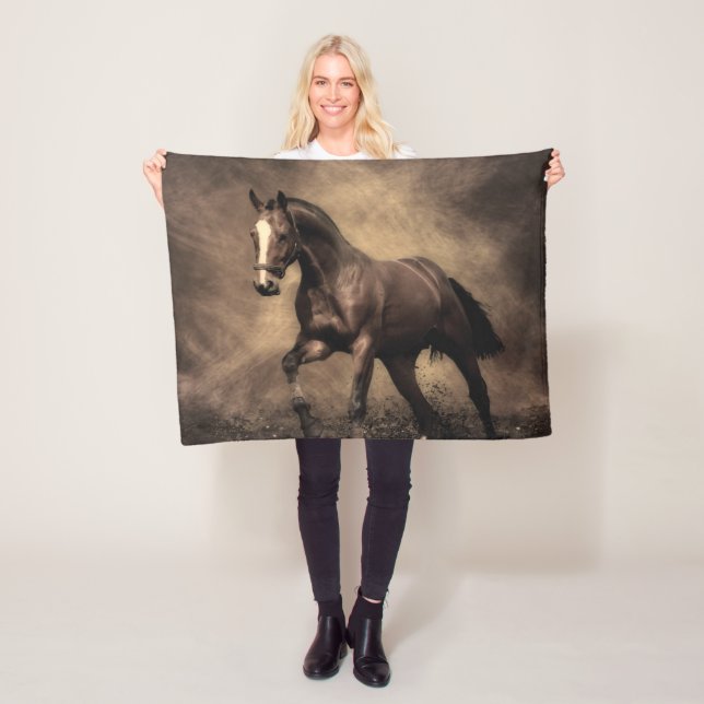 Beautiful brown horse throw pillow fleece blanket (In Situ)
