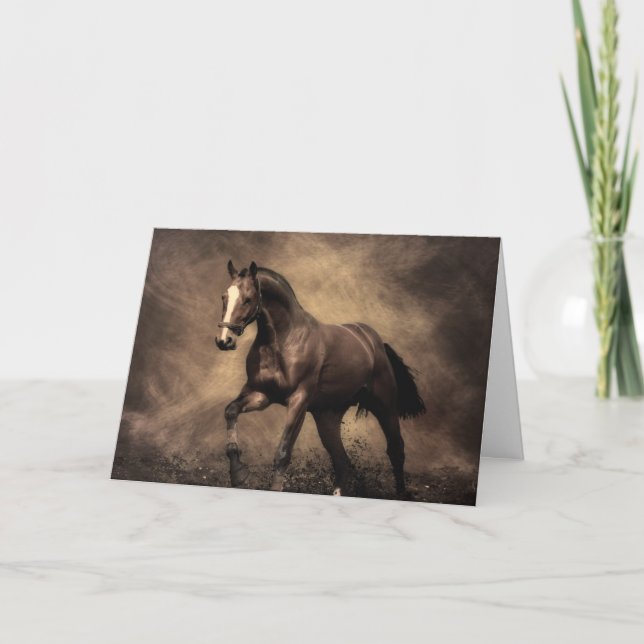 Beautiful brown horse throw pillow holiday card (Front)