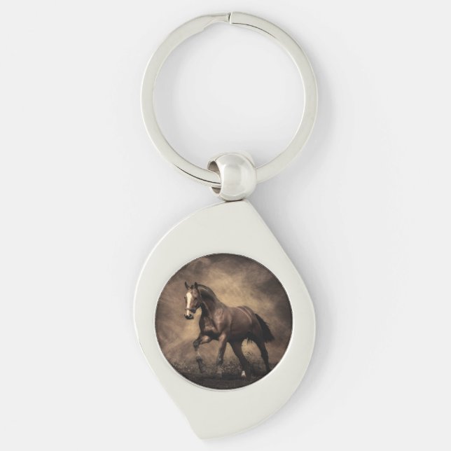Beautiful brown horse throw pillow keychain (Front)