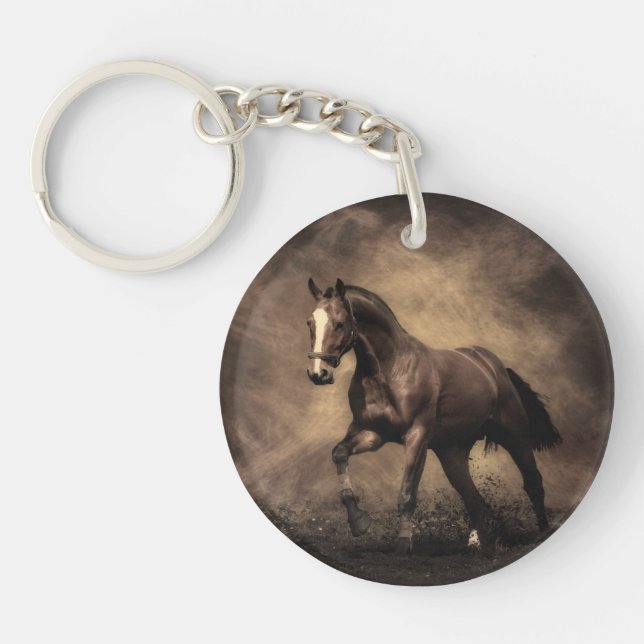 Beautiful brown horse throw pillow keychain (Front)