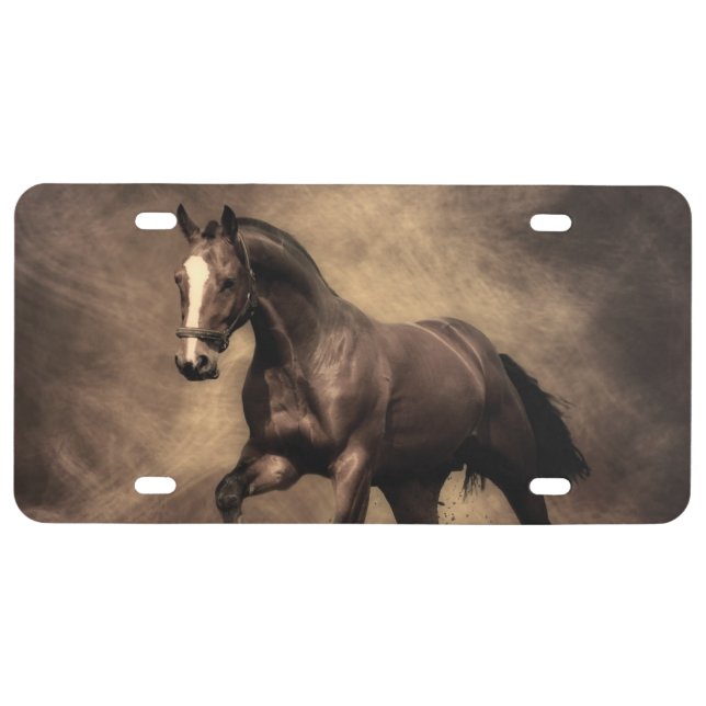 Beautiful brown horse throw pillow license plate (Front)