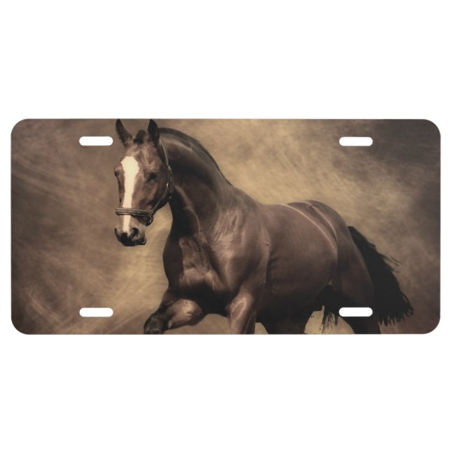 Beautiful brown horse throw pillow license plate (Front)