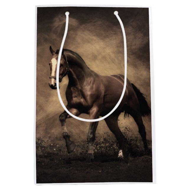 Beautiful brown horse throw pillow medium gift bag (Front)