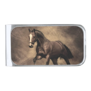 Beautiful brown horse throw pillow silver finish money clip