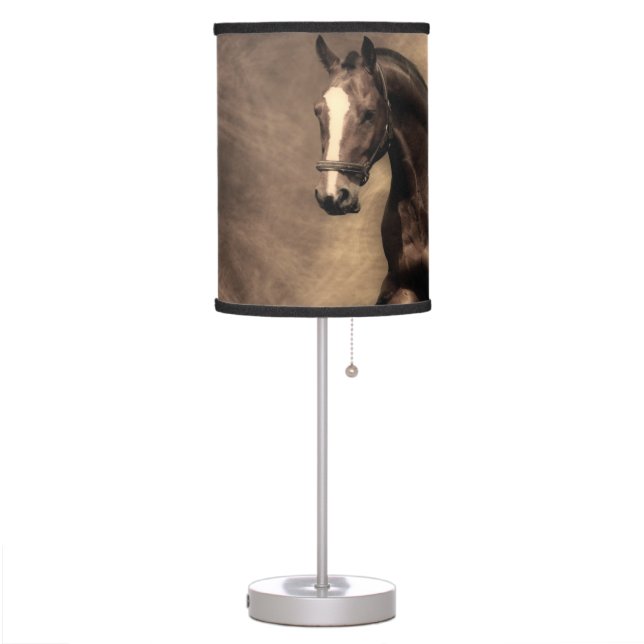 Beautiful brown horse throw pillow table lamp (Left)