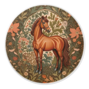 Beautiful Brown Horse William Morris Inspired  Ceramic Knob