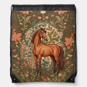 Beautiful Brown Horse William Morris Inspired Drawstring Bag