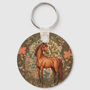 Beautiful Brown Horse William Morris Inspired Keychain