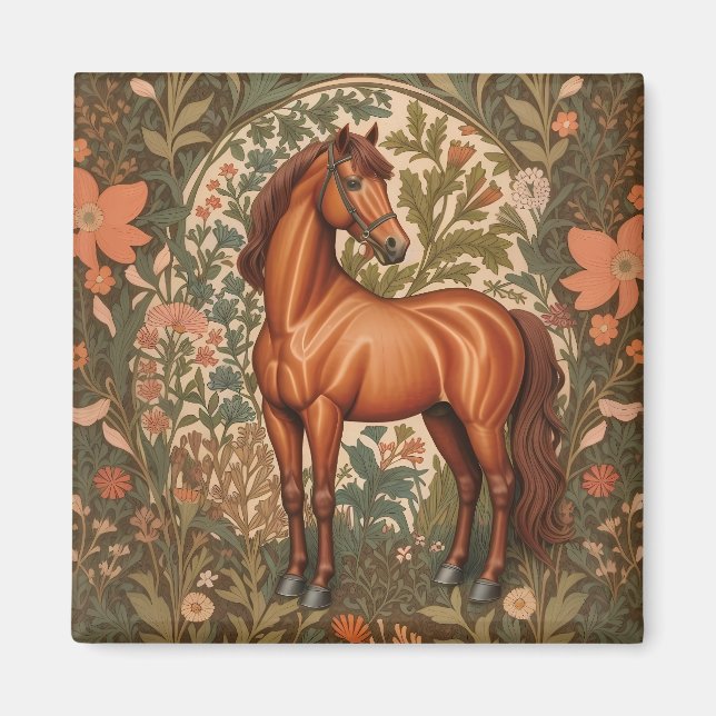 Beautiful Brown Horse William Morris Inspired  Magnet (Front)