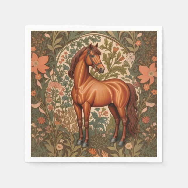 Beautiful Brown Horse William Morris Inspired  Napkins (Front)