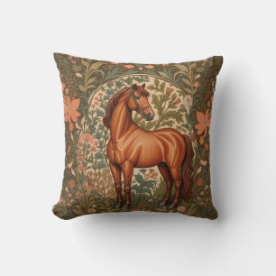 Beautiful Brown Horse William Morris Inspired  Throw Pillow