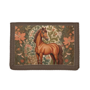 Beautiful Brown Horse William Morris Inspired Tri-fold Wallet