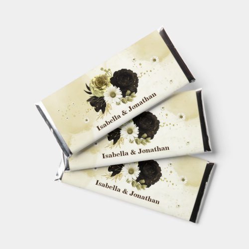 Beautiful brown ivory and gold flowers hershey bar favors