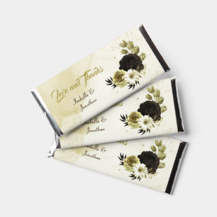 Beautiful brown ivory and gold flowers hershey bar favors
