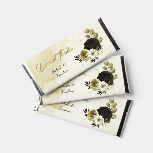 Beautiful brown ivory and gold flowers  hershey bar favors