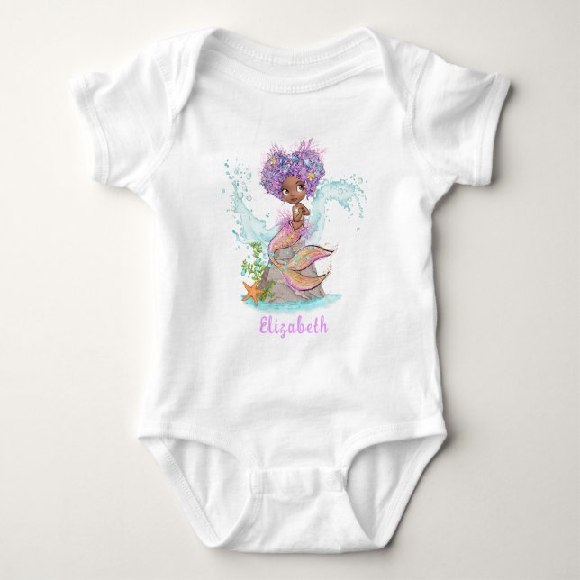 Beautiful Brown Mermaid Birthday Girl Baby Bodysuit (Front)