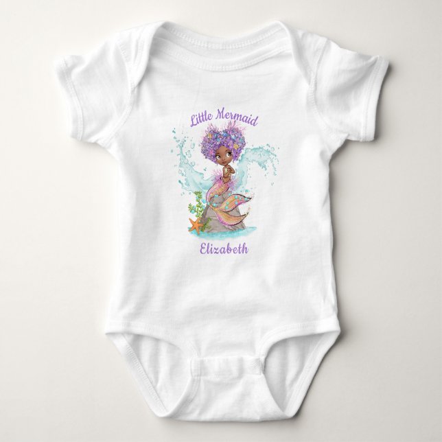 Beautiful Brown Mermaid Birthday Girl Baby Bodysuit (Front)