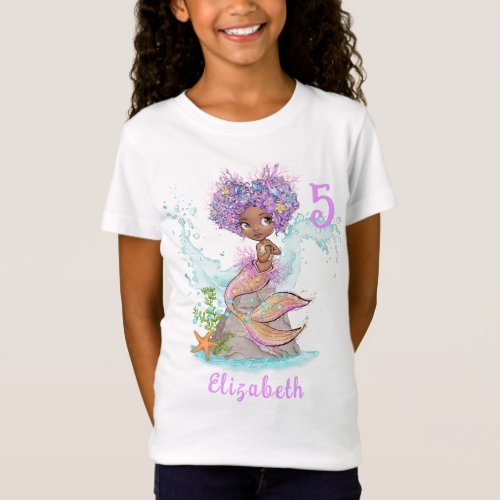 Beautiful Brown Mermaid Birthday Girl T_Shirt