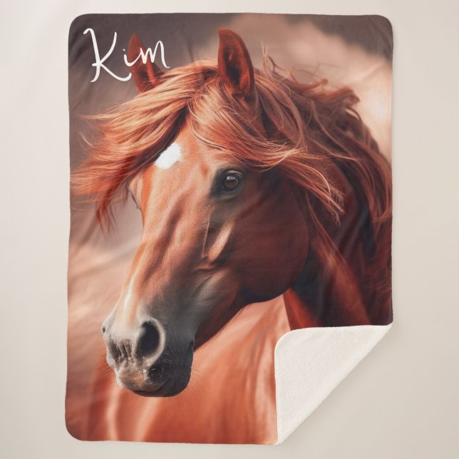 Beautiful Brown Morgan Thoroughbred Horse  Sherpa Blanket (Front)