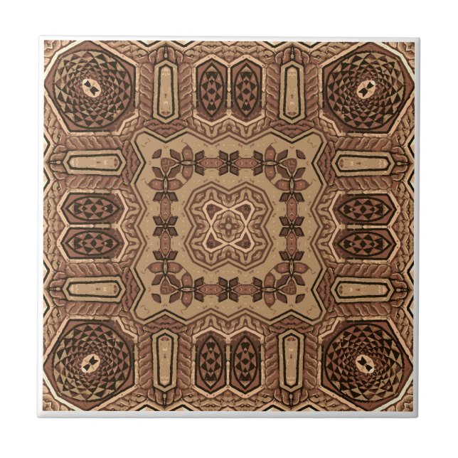 Beautiful Brown Mosaic Mandala Seamless Pattern Ceramic Tile (Front)
