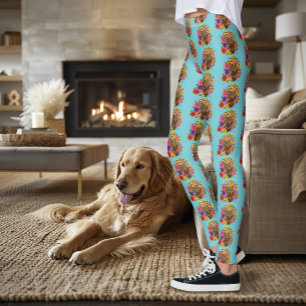 Beautiful Brown Owl Colorful Flower Bouquet Leggings