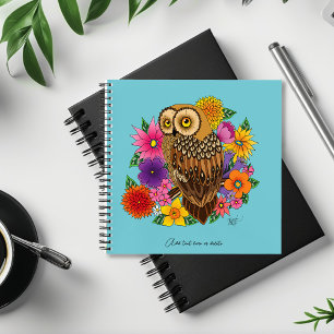 Beautiful Brown Owl Colorful Flower Bouquet Notebook