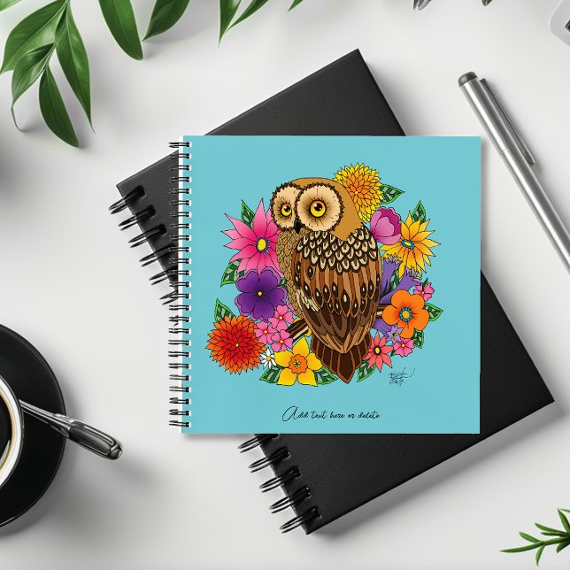 Beautiful Brown Owl Colorful Flower Bouquet Notebook (Creator Uploaded)