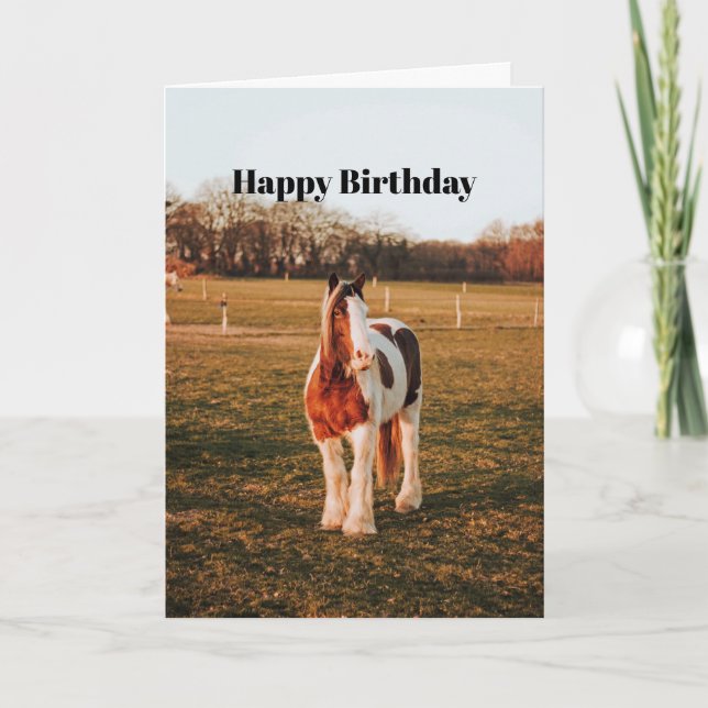 Beautiful Brown Paint Draft Horse Photo Birthday Card (Front)
