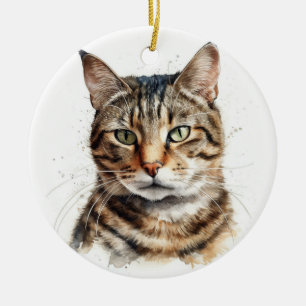 BEAUTIFUL BROWN TABBY DOMESTIC SHORT HAIR CAT CERAMIC ORNAMENT