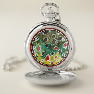 Beautiful Brown Trout Fisherman's Pocket Watch
