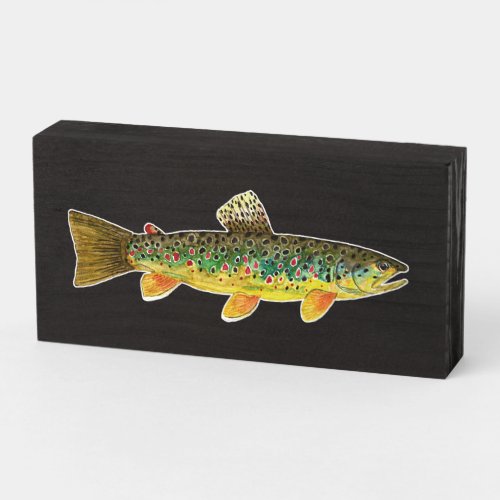 Beautiful Brown Trout Fly Fishing Anglers Wooden Box Sign