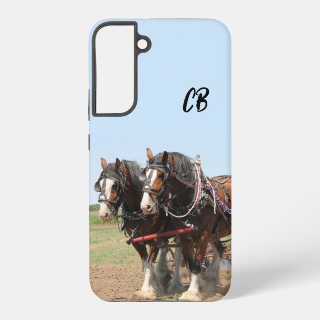 Beautiful Brown Work Horse Team Custom Initials Samsung Galaxy Case (Back)