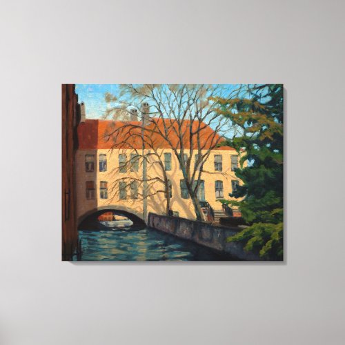 Beautiful Bruges Canal in Orange Green Canvas Print