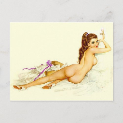 Beautiful brunette   Vintage pin up girl Postcard