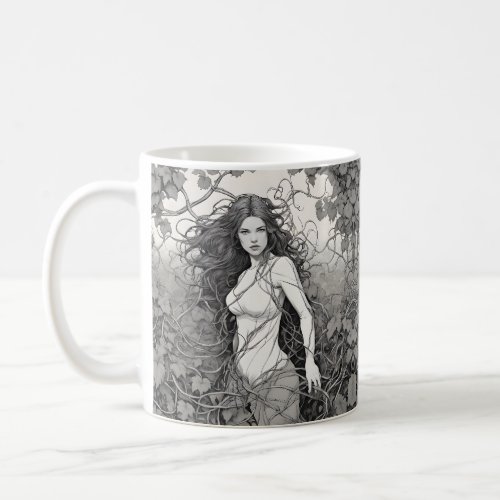 Beautiful Brunette Woman In Vines Drawing Coffee Mug