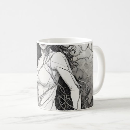 Beautiful Brunette Woman In Vines Drawing Coffee Mug