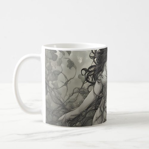 Beautiful Brunette Woman In Vines Drawing Coffee Mug