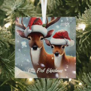 Beautiful Buck and Doe Glass Ornament