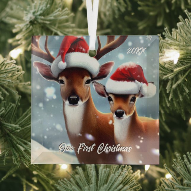 Beautiful Buck and Doe Glass Ornament (Insitu)