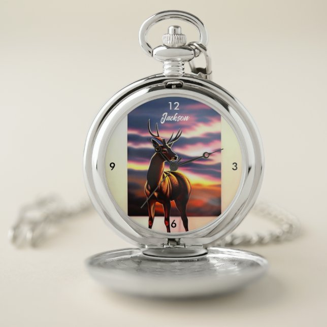 Beautiful Buck at Sunset Pocket Watch (Inside)