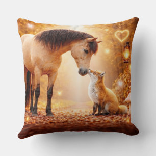 Beautiful Buckskin Horse and Red Fox Woodland Throw Pillow