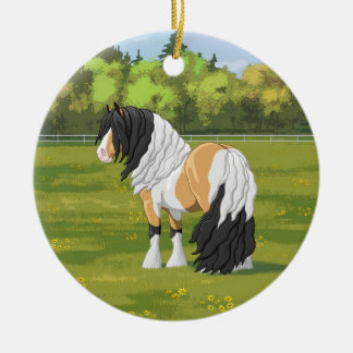 Beautiful Buckskin Pinto Gypsy Vanner Draft Horse Ceramic Ornament