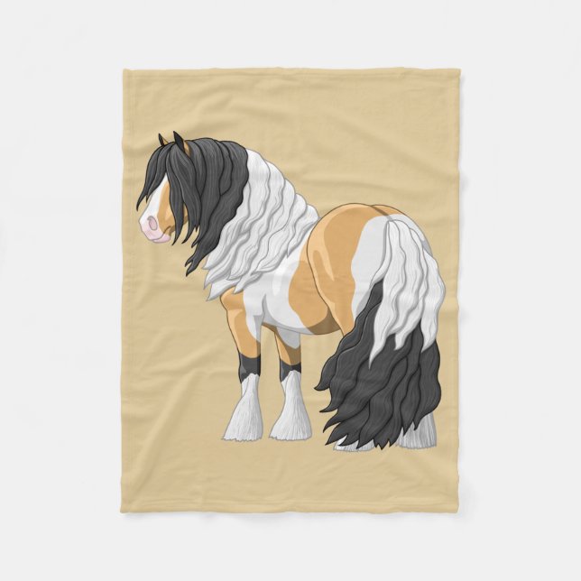 Beautiful Buckskin Pinto Gypsy Vanner Draft Horse Fleece Blanket (Front)