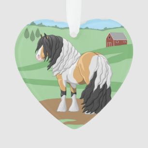 Beautiful Buckskin Pinto Gypsy Vanner Draft Horse Ornament