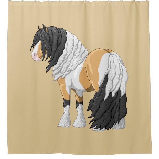 Beautiful Buckskin Pinto Gypsy Vanner Draft Horse Shower Curtain (Front)