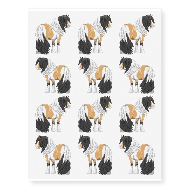 Beautiful Buckskin Pinto Gypsy Vanner Draft Horse Temporary Tattoos (Front)