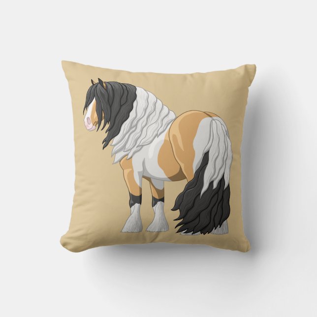 Beautiful Buckskin Pinto Gypsy Vanner Draft Horse Throw Pillow (Front)
