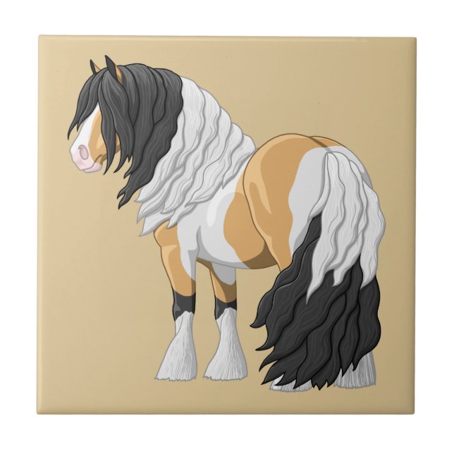 Beautiful Buckskin Pinto Gypsy Vanner Draft Horse Tile (Front)